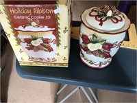 Holiday Ribbon Ceramic Cookie Jar