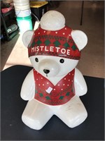 Mistletoe Christmas Bear Cookie Jar