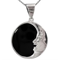 Man in the Moon Jet Silver Pendant
