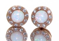 Rose Toned Opal & White Topaz Earrings