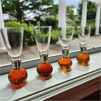Set of 4 Amber Art Glass Shot Glasses