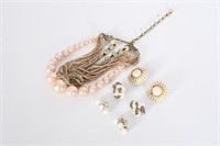 Vintage Faux Pearl Necklace & Clip-On Earrings