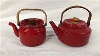 2 Cherry Red Enamel Teapots