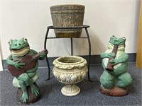 Garden Decor-2 concrete Frogs and 2 ceramic