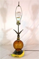 Mid-Century Brass Eagle & Amber Glass Lamp