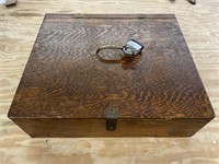 Handmade Hinged Wooden Lock Box with Padlock and