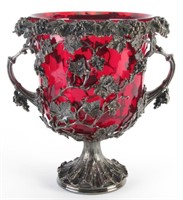 Silverplate Urn with Ruby Glass Insert