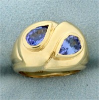 1.5ct TW Tanzanite Two Stone Ring in 14K Yellow Go