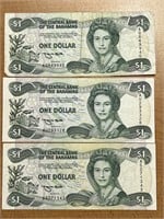 3- Bahamas 1 Dollar White Border Bank Note
