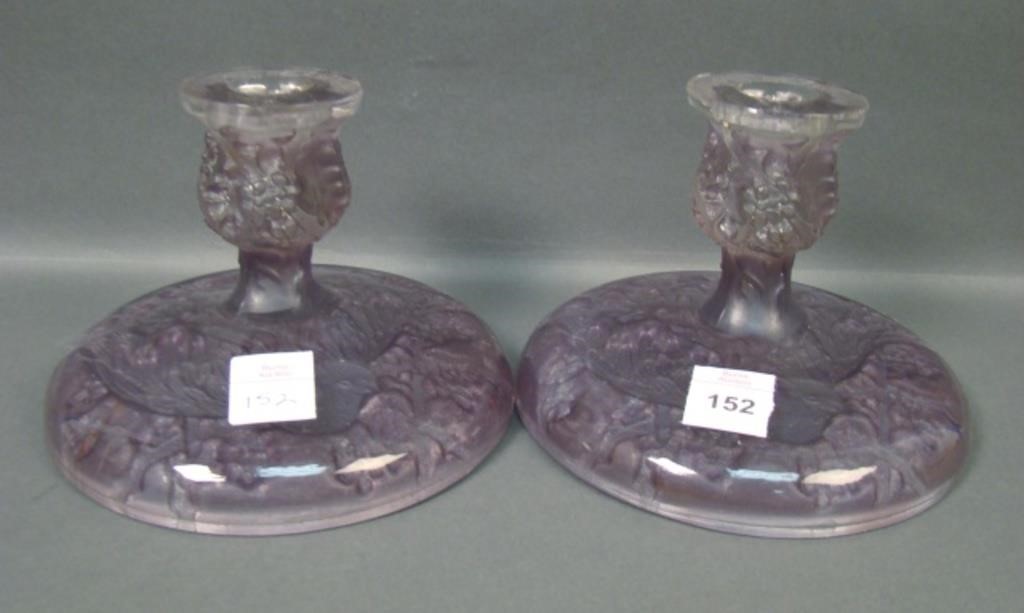 Pr. Consol. Amethyst Wash Cockatoo Candlesticks