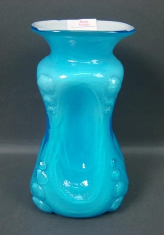 Consol. Blue Cased #1165 Pinched Bottle Vase