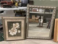 Framed mirror and wall art