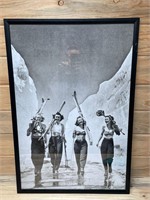 Girls Gone Skiing Black & White Print Framed