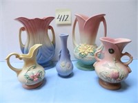 (4) Hull Vases & (1) USA Vase