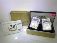 AMERICAN EAGLE 20TH ANNIV. GOLD & SILVER COIN SET