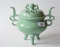 Chinese lidded censer, pale green glaze