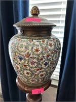 LARGE PORCELAIN VASE W METAL LID