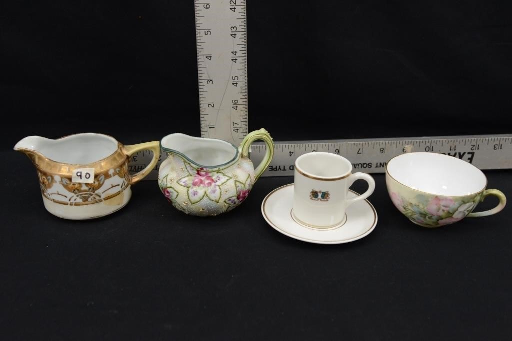 PORCELAIN TEA CREAMERS, CUPS, SAUCER