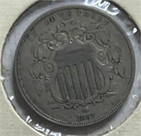 1867 Shield Nickel w/Rays XF AU