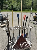 Yard handled tools snow shovels, garden hoe,