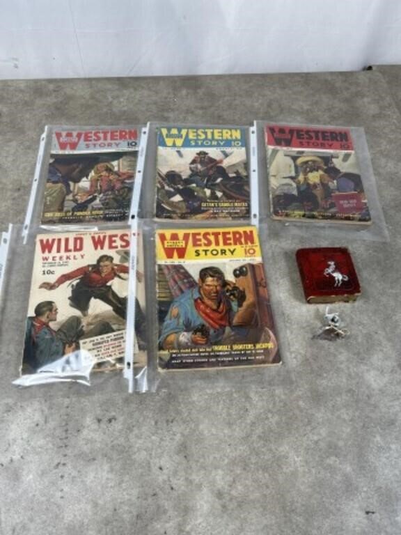 Western Story 10 cent comics and metal Cowboy