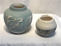 Two Collectible Navajo Signed Small Clay Pots