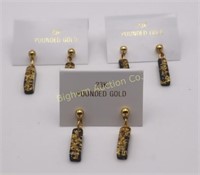 23K Pounded Gold Earrings 3 pair in lot