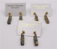 Earrings Genuine Turquoise & Gold 3 pair in lot