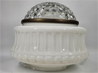 ANTIQUE MILK GLASS LAMP SHADE W/ GLASS DOME +