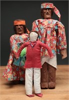 Handcarved Wood Native American Dolls + Cloth Doll