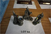 3-pewter Wizard figures, 4" tall