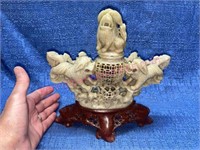 Carved Chinese soapstone foo dog incense burner