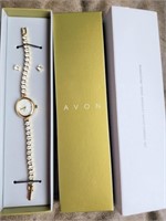 Avon Rhinestone Bracelet Watch & Earrings