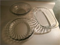 Lot of 3 Clear Glass Swirl Design Serving Dishes
