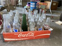 Vintage Wood Coca Cola Crate & Soda Bottles