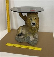 Accent Table Glass Top Lion Decor