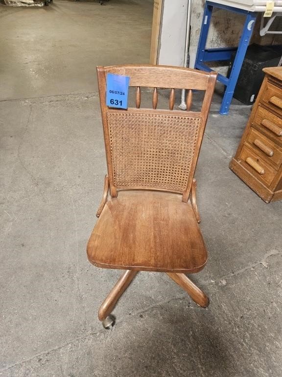 Wooden Rattan Back Office Chair on wheels