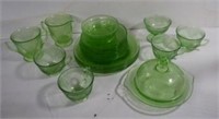 22 Piece Matching Vaseline Glass Set