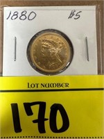 1880, FIVE DOLLAR GOLD PIECE