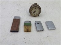 (5) Vtg Items  (4) Lighters & Alarm Clock