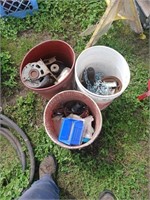 3 BUCKETS MISC JACK,ELEC MOTOR, NAILS,BOLTS