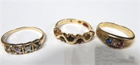 3 10k gold rings w. semi precious stones, 8 gms