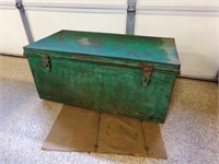 OLD Metal Trunk Painted Green on Outside & Red