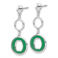 Sterling Silver Green Circle Post Dangle Earrings