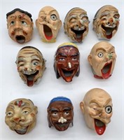 lot of 10 Ceramic Figure Heads Ashtrays