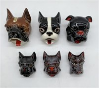 lot of 6 Ceramic Dog Head Ashtrays