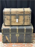 2 Early Trunks w/ Brass Straps and Tacks