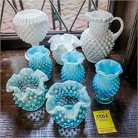 (8) Pieces of Hobnail Fenton-(5) Blue & (3) White