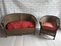 ANTIQUE WICKER LOVE SEAT AND CHAIR