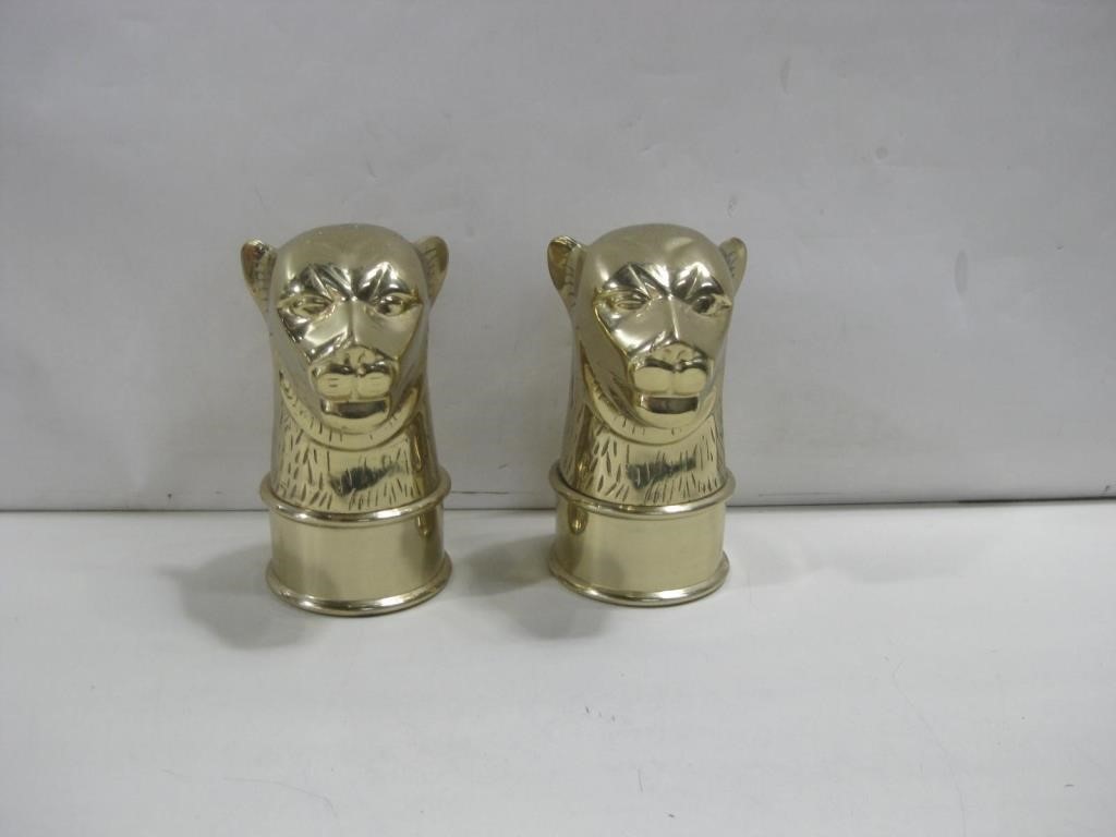 Two 8" Tall Brass Panther Heads